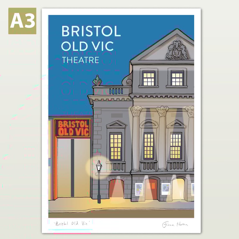 Bristol Old Vic Theatre at Night, A3 illustrated poster print
