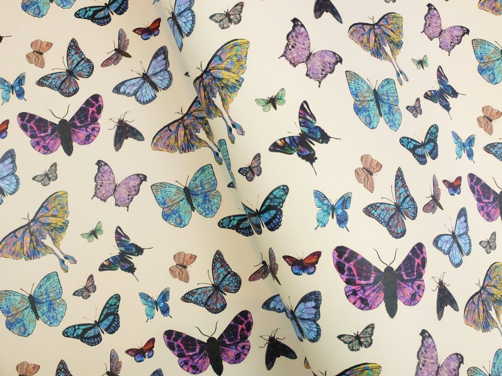 Marbled butterflies and moths wrapping paper on cream 70x50cm