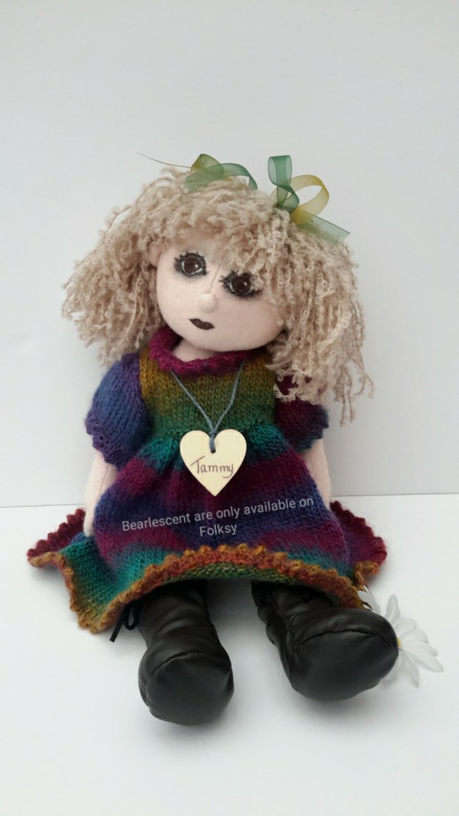 16"Cloth Doll, Tammy, Collectable Handmade Doll by Bearlescent