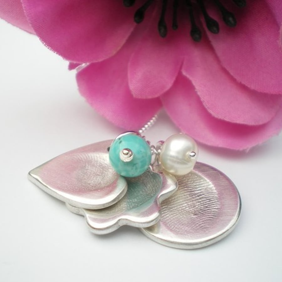 Three Charm Silver Fingerprint Necklace