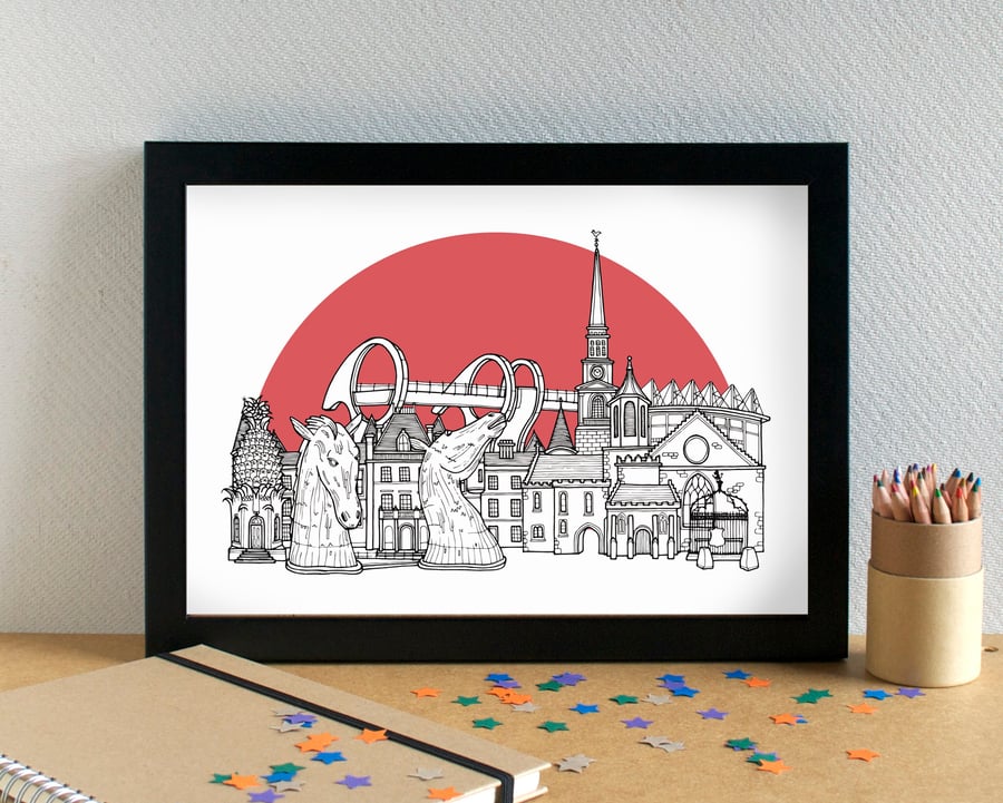 Falkirk Skyline Travel Art Print
