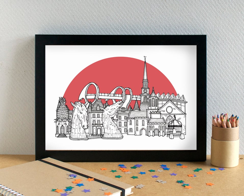 Falkirk Skyline Travel Art Print