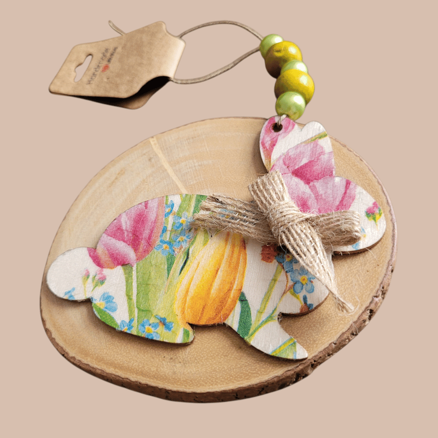 Easter Rabbit Decoupage Tuplip Decoration 