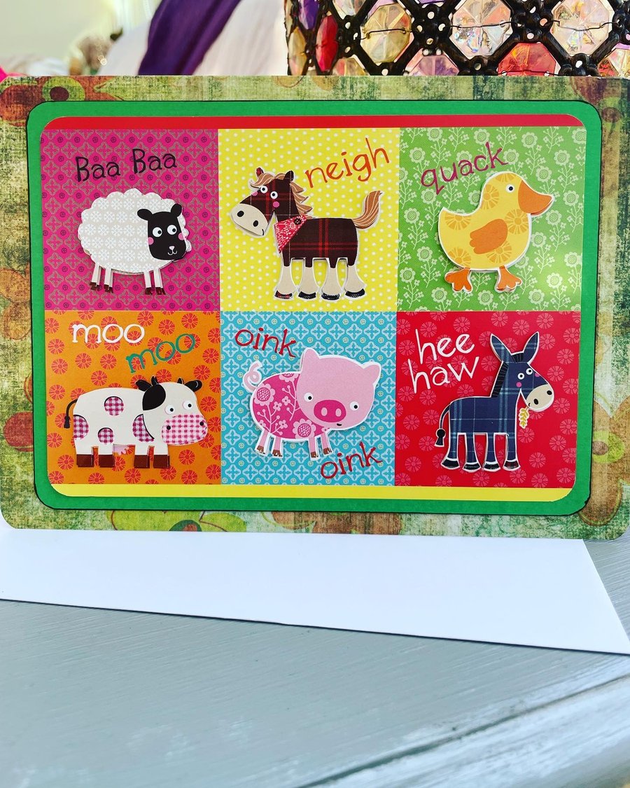 Cute farmyard animals birthday card