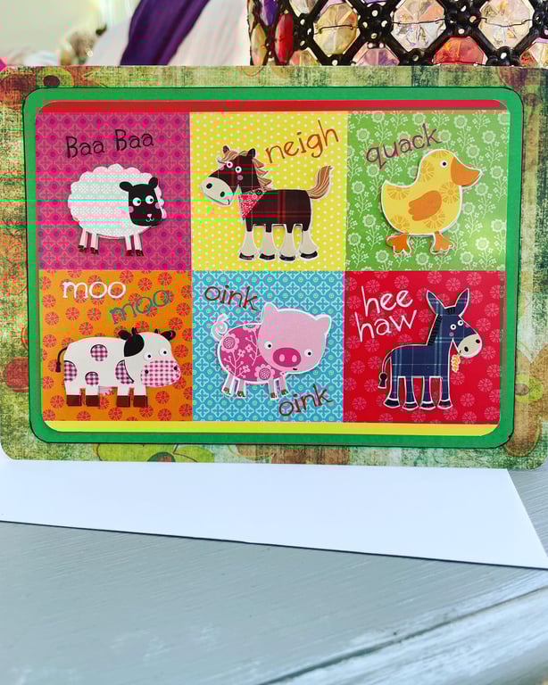 Cute farmyard animals birthday card
