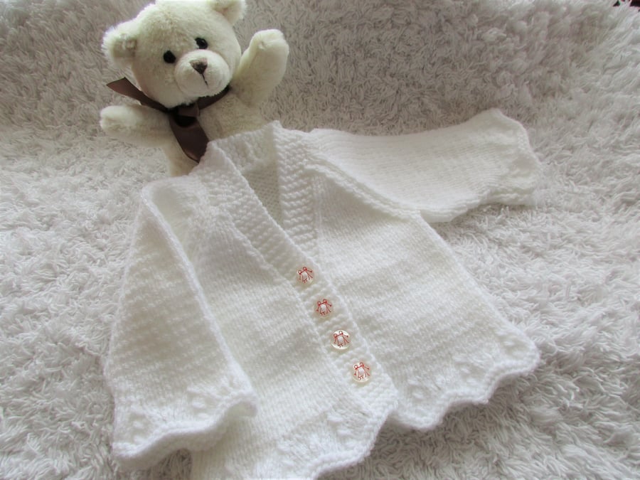 14" White Baby Cardigan 