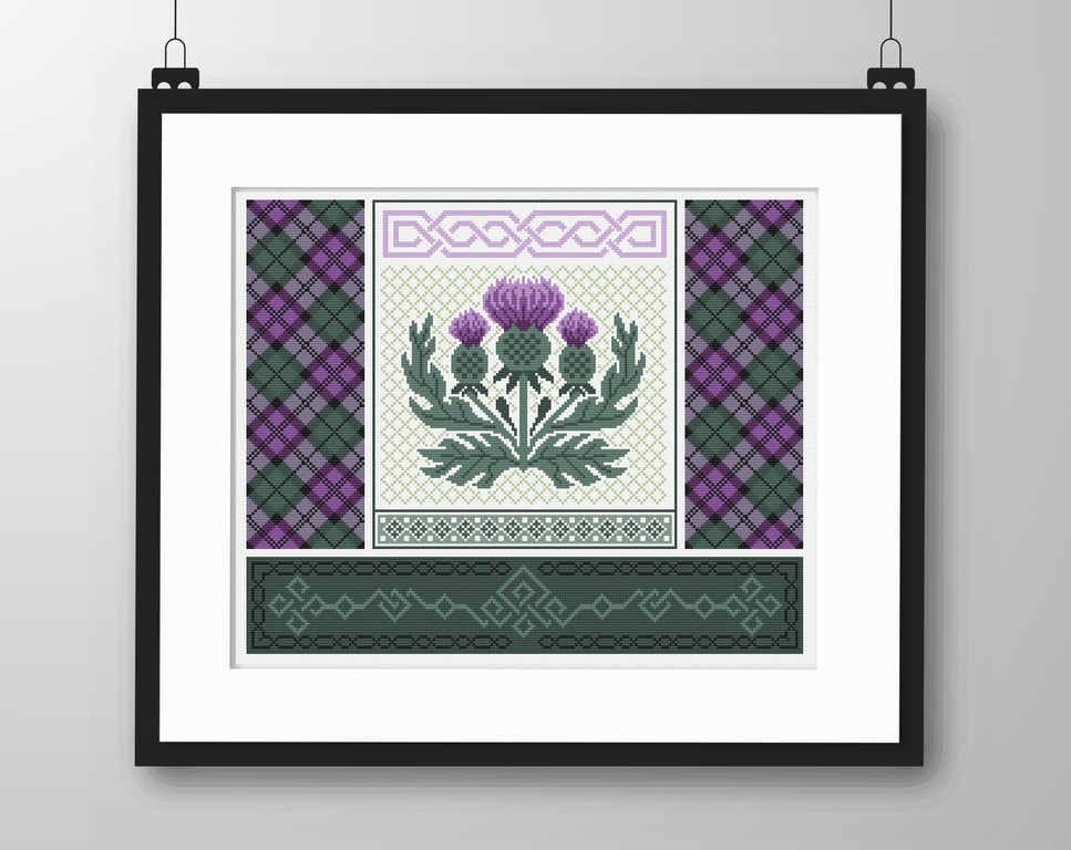 326 - Thistle Cross Stitch Pattern: Flower of Scotland, Tartan Celtic Knot (PDF)