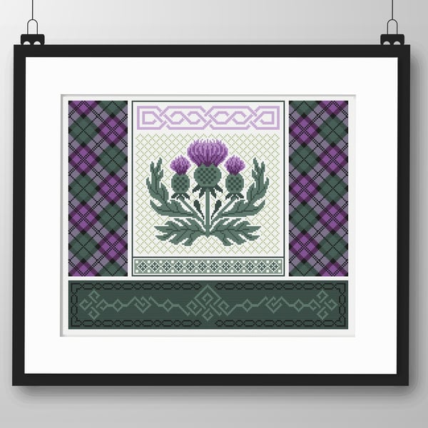 326 - Thistle Cross Stitch Pattern: Flower of Scotland, Tartan Celtic Knot (PDF)