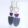 Grey and pink drop earrings