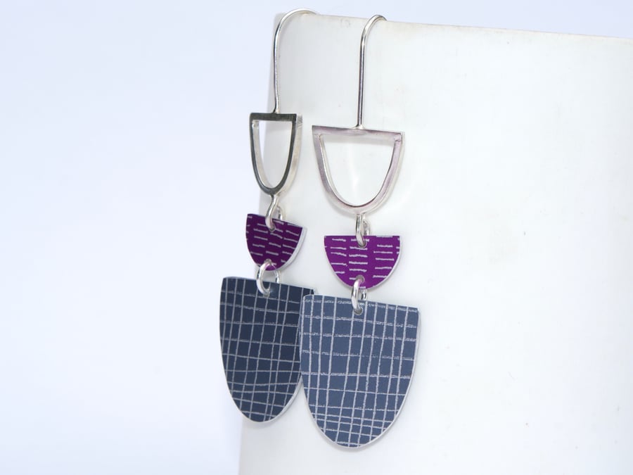 Grey and pink drop earrings