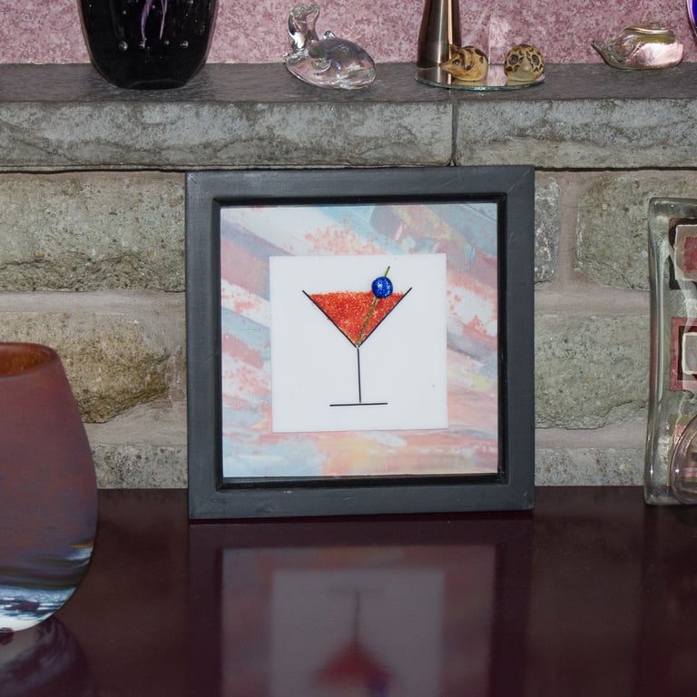 Cranberry Margarita - Framed Fused Glass Plaque - 8041