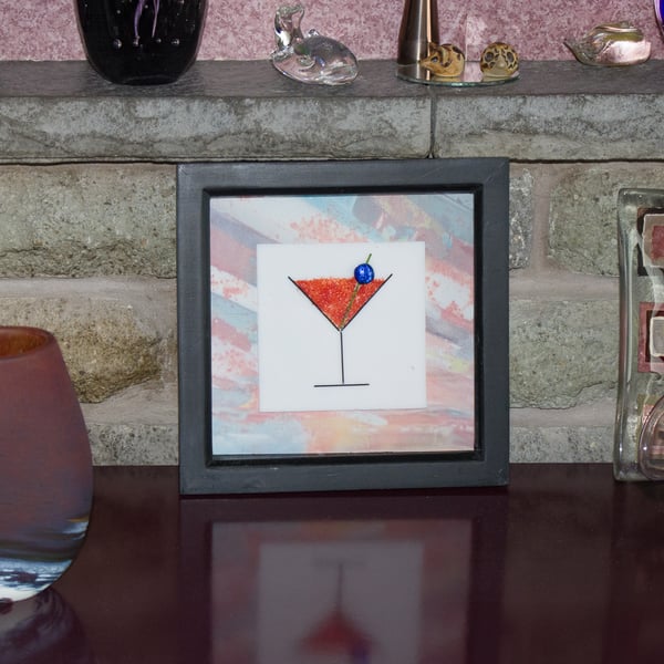 Cranberry Margrita - Framed Fused Glass Plaque - 8041