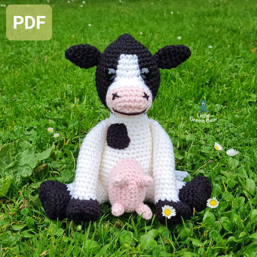 Frannie the Friesian Cow Crochet Pattern, Friesian Cow Amigurumi Pattern