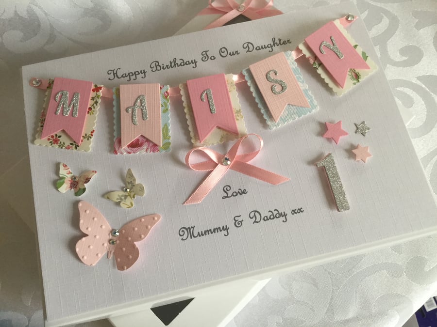 Personalised Handmade 1st Birthday Card Keepsake Daughter Granddaughter First 