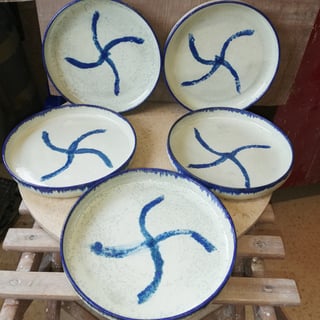 Lovely blue edge shallow ceramic plate bowls