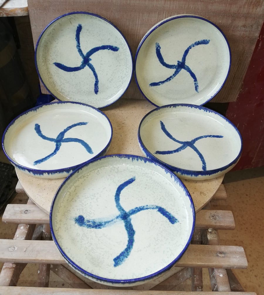 Lovely blue edge shallow ceramic plate bowls