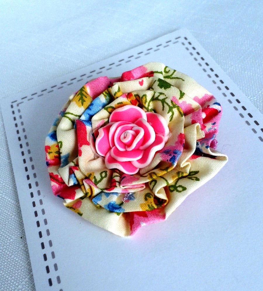 Flower Corsage, Flower Brooch, Fabric Flower Brooch, Pink