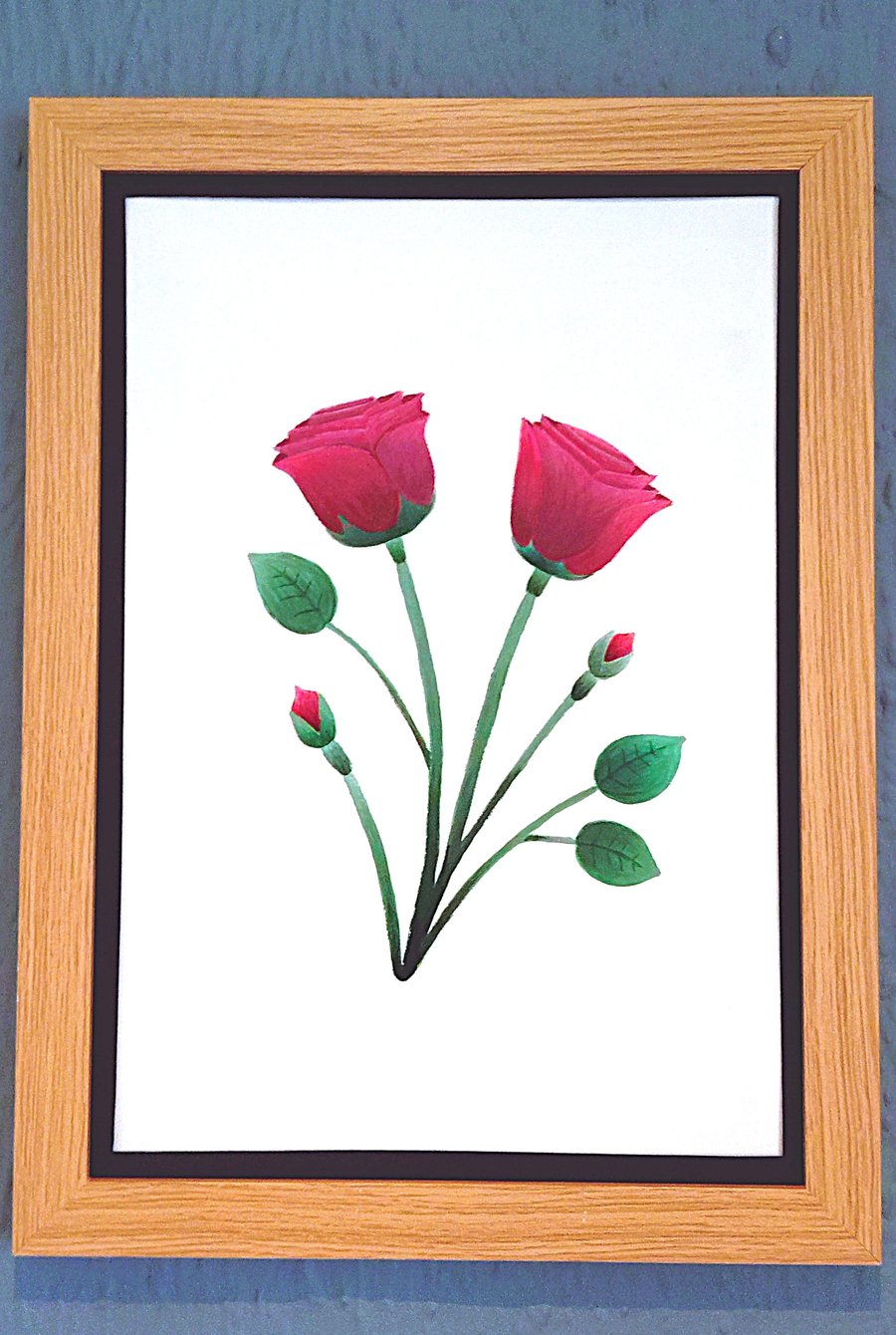 Genuine Made in UK Framed A3 Print Red Roses Stylish Black Border Wallart