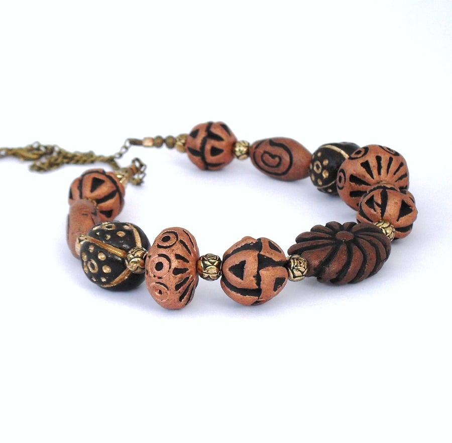 Chunky brown terracotta clay handmade necklace