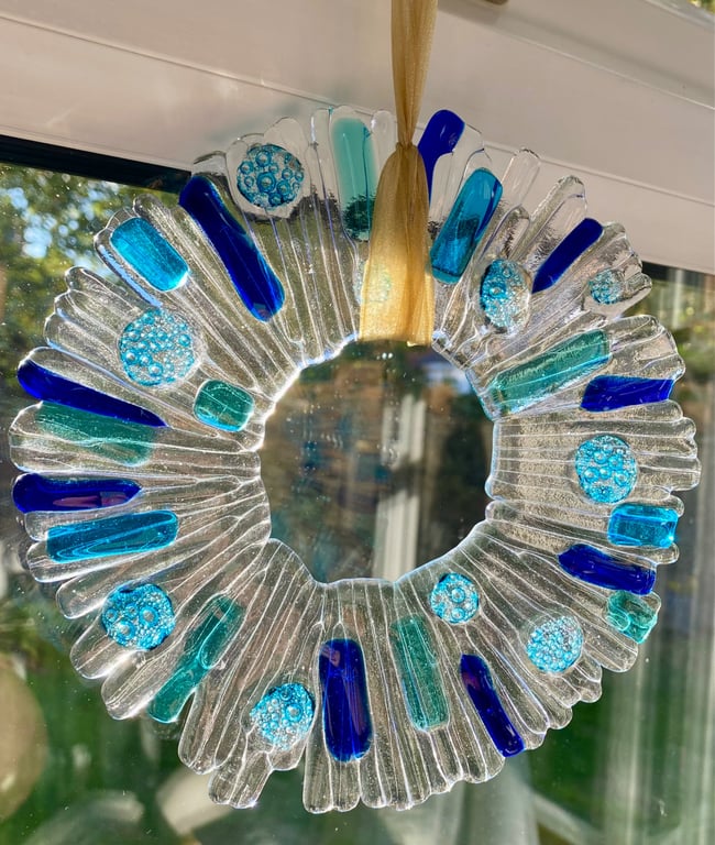 50% SALE!  Handmade fused glass starburst hanging