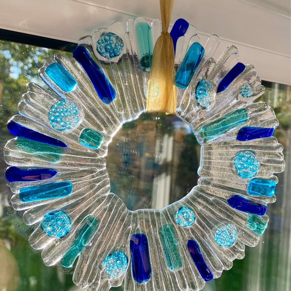 50% SALE!  Handmade fused glass starburst hanging