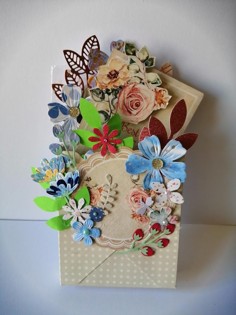 Handmade Flower bouquet envelope box  card