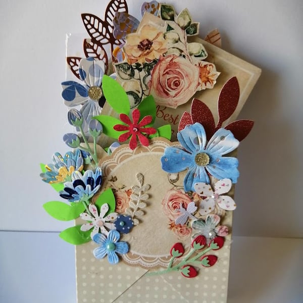 Handmade Flower bouquet envelope box  card