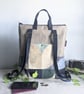 Backpack - Blue Geometric Print Backpack with Navy Straps - Image 2
