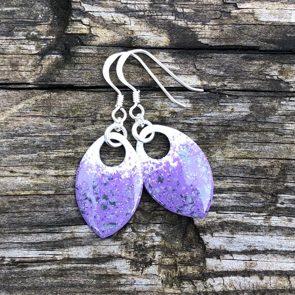 ‘Lavender’ enamel scale earrings. Sterling silver. 