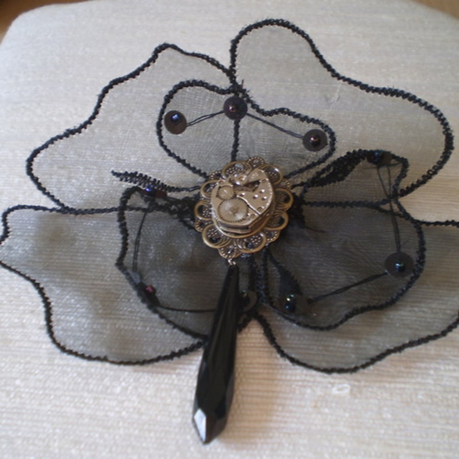 *SALE* Steampunk Vintage Jet Corsage Brooch