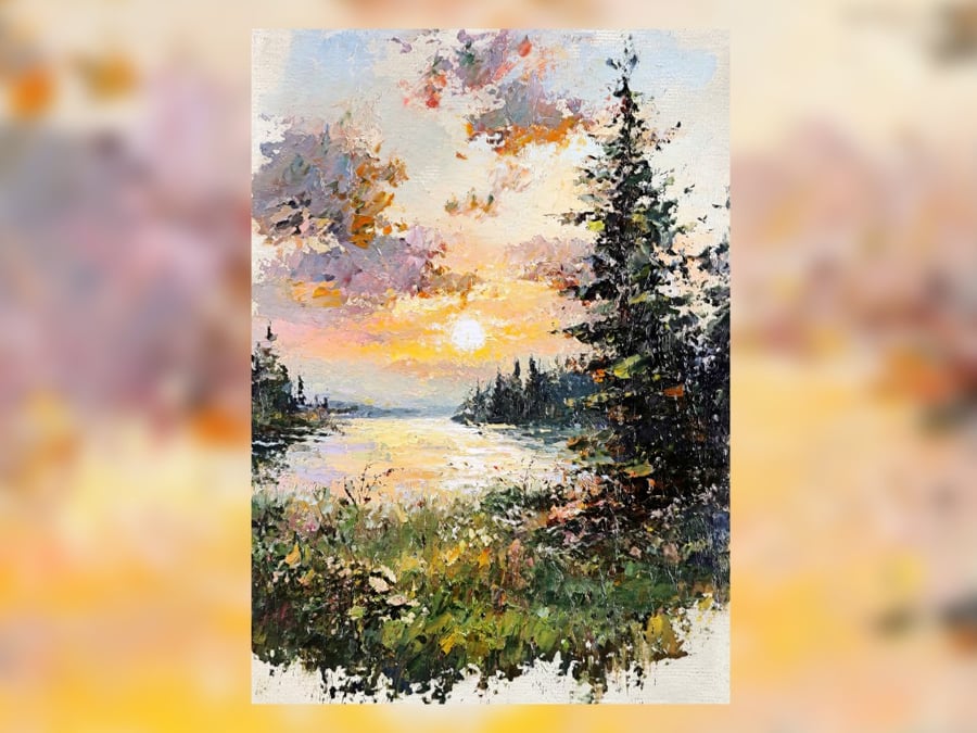 Sunset Lake Serenity, Warm Reflections on Water 5"x7" Matte Print