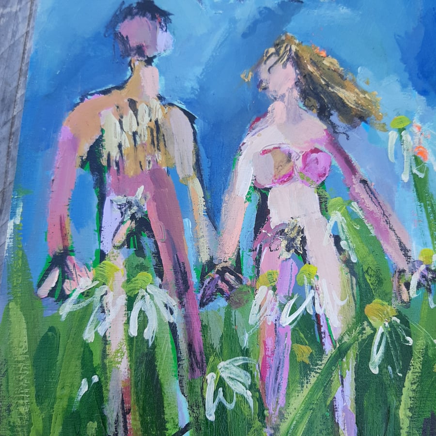 'Bob and Doris' painting on wood 