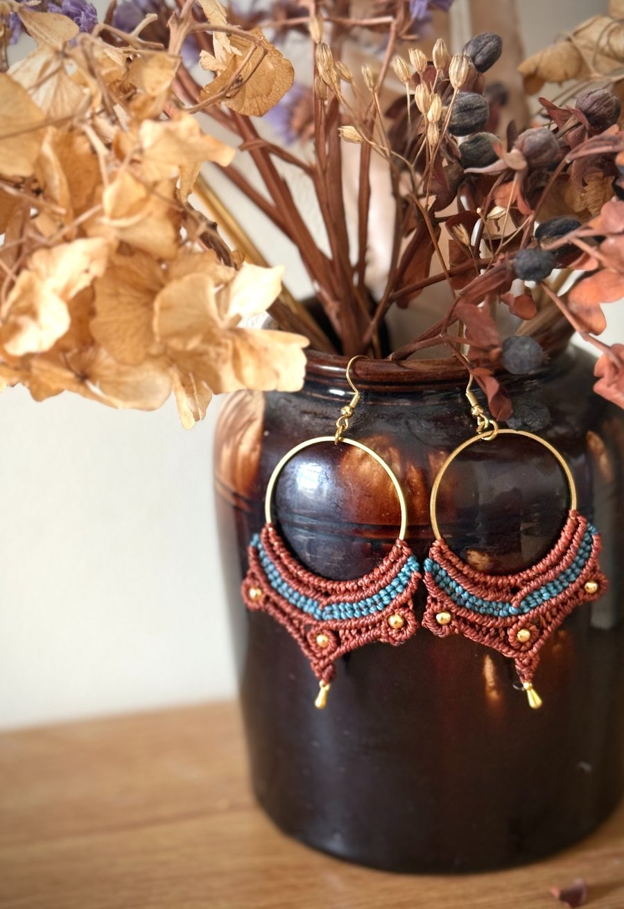 Boho hoop macrame earrings inc Free UK delivery