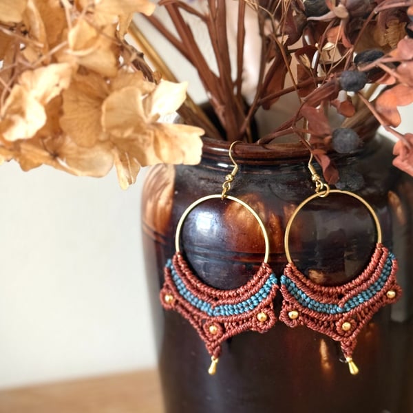 Boho hoop macrame earrings inc Free UK delivery