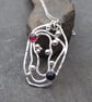 Silver Necklace Pendant, silver pendant with garnet and blue goldstone