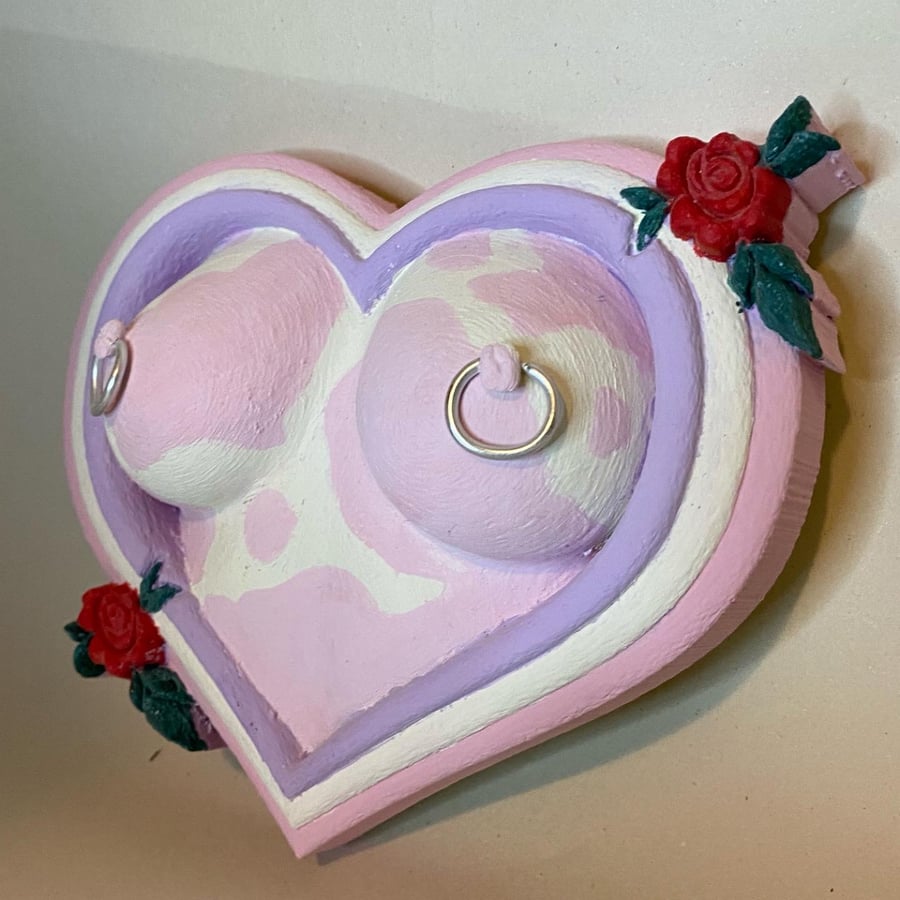 Large Cow Print Pink Framed Boob heart Home Deco Wall Art Sculpture