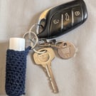 Crochet lip balm holder keychain, bag charm, handmade, keyring accessory - navy