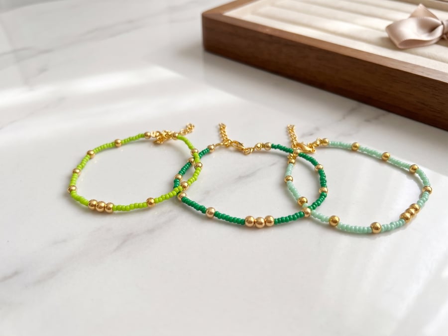 OOAK UK "Green Gold" Handmade Stackable Bracelet Birthday Friendship