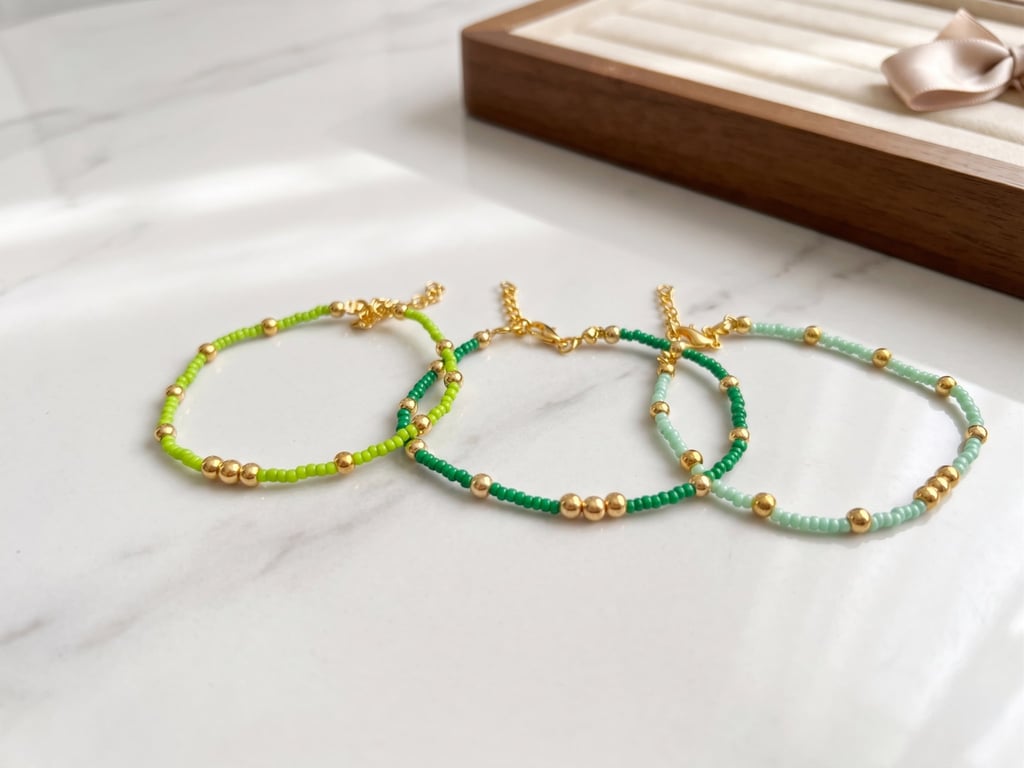OOAK UK "Green Gold" Handmade Stackable Bracelet Birthday Friendship