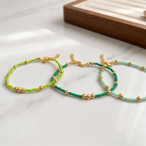 OOAK UK "Green Gold" Handmade Stackable Bracelet Birthday Friendship