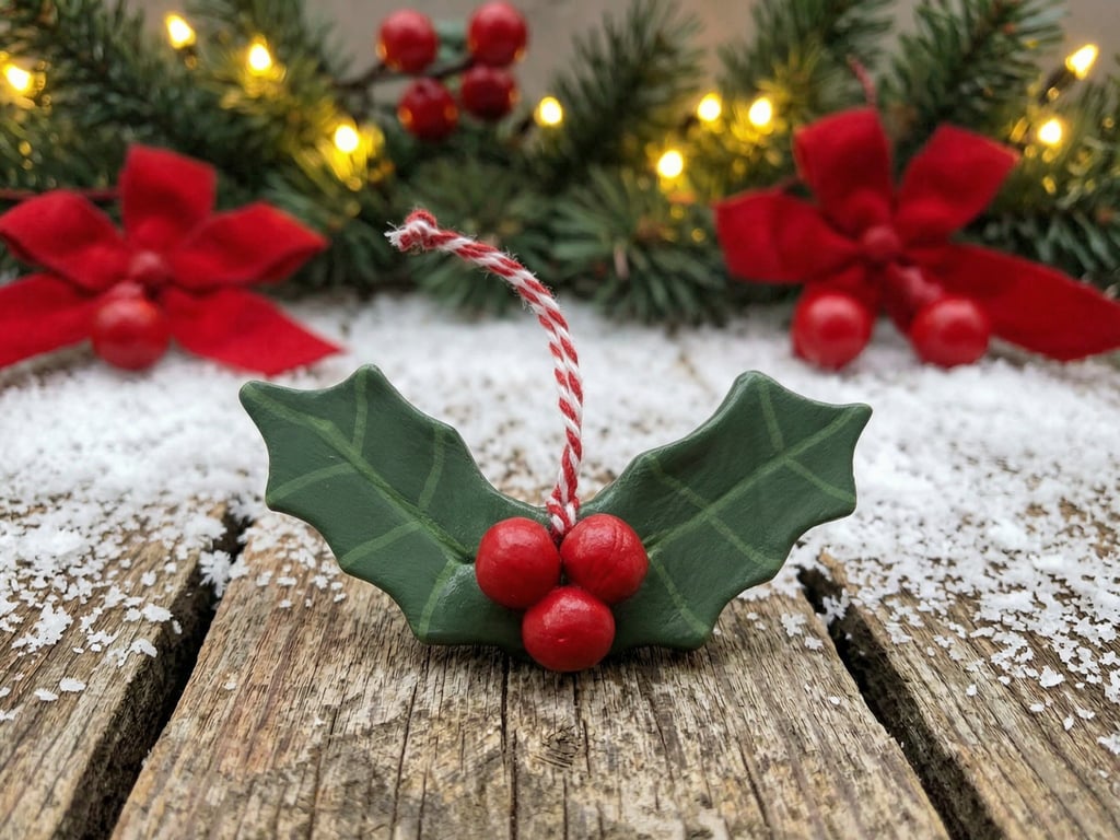 Handmade Air Dry Clay Holly & Berry Christmas Tree Decoration – Festive Rustic 