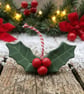 Handmade Air Dry Clay Holly & Berry Christmas Tree Decoration – Festive Rustic  - Image 1