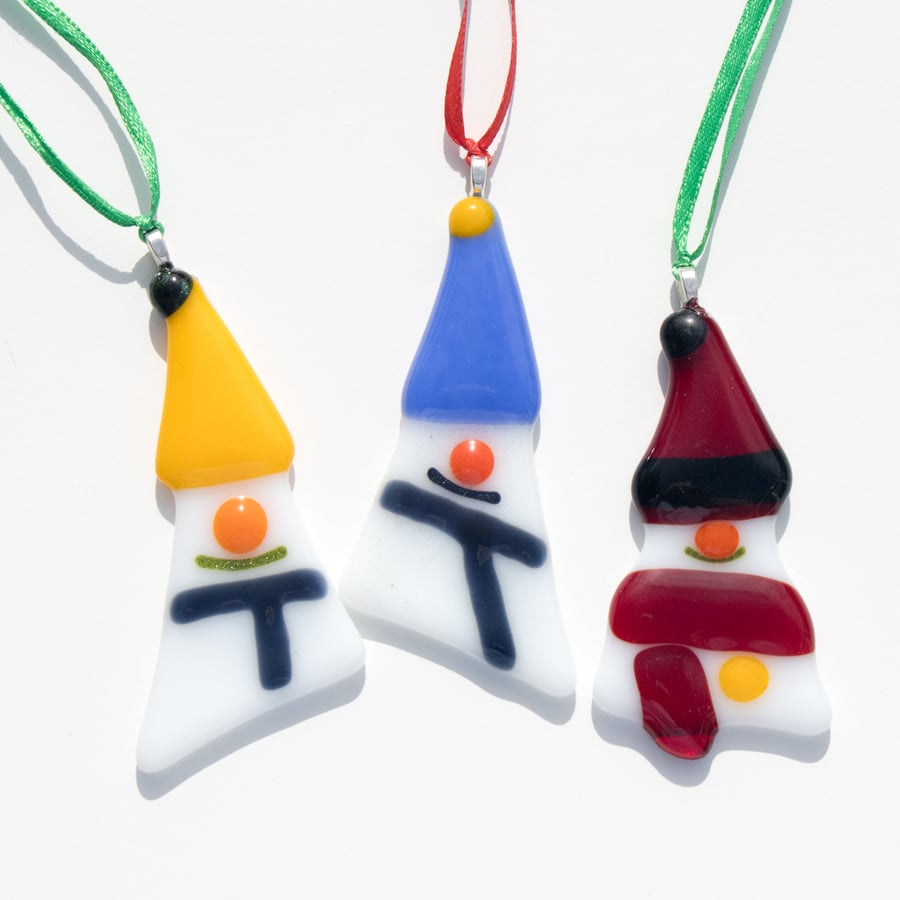 Hanging Snowman - Fused Glass Christmas Tree Decoration - 6074