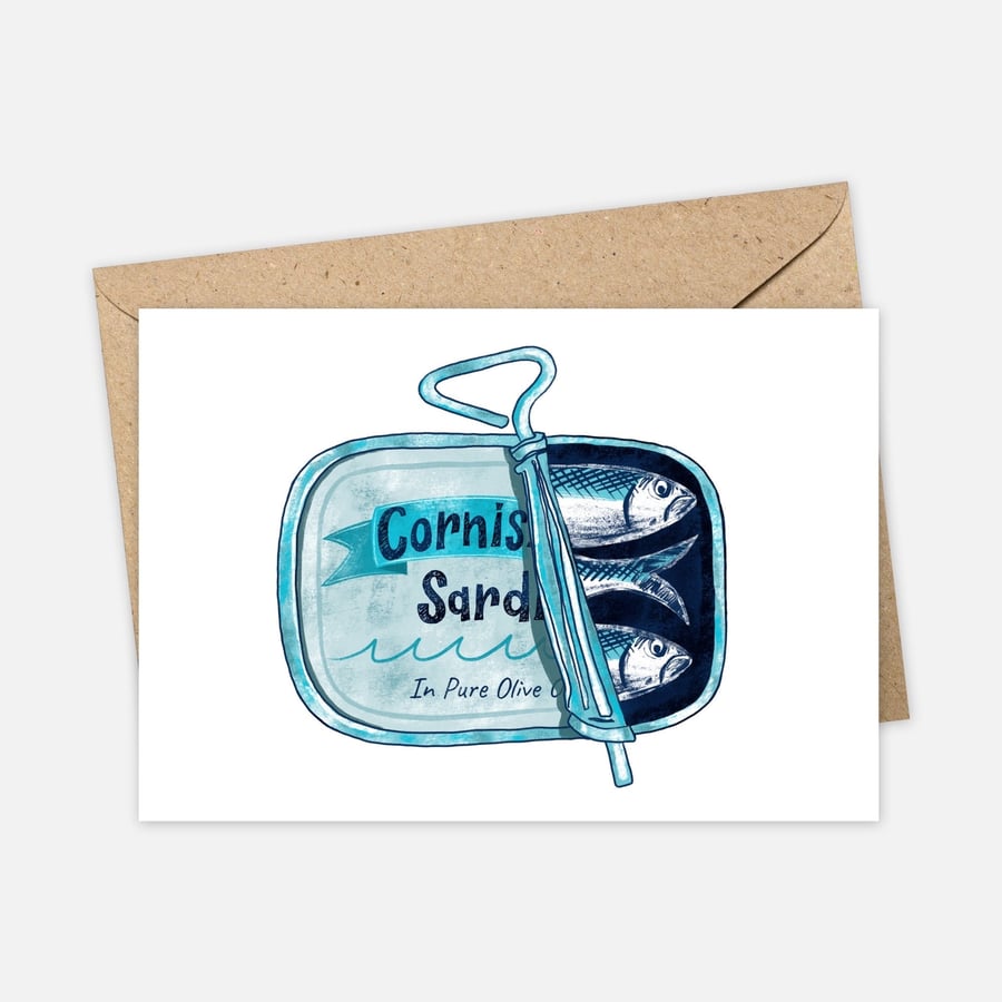 Cornish Sardines in a Tin Greeting Card - Cornwall Card