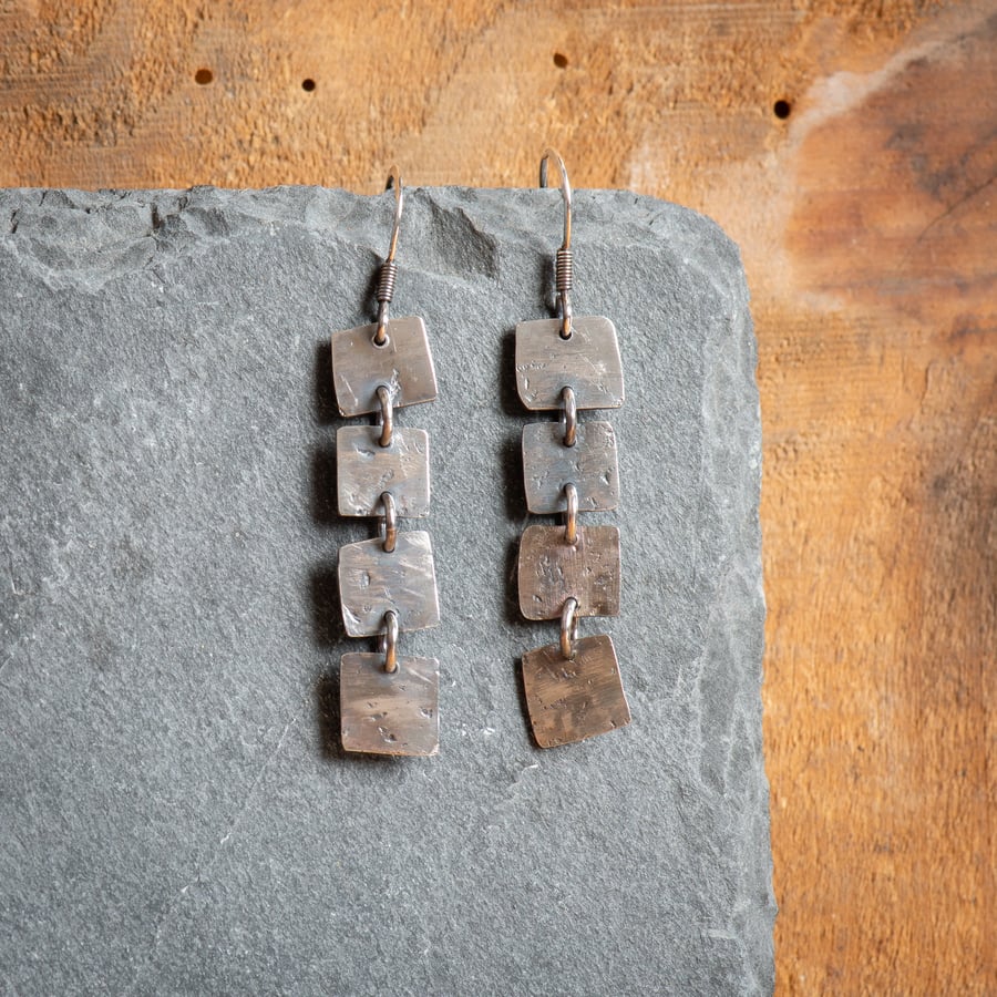 Oxidised Sterling Silver Squares Earrings