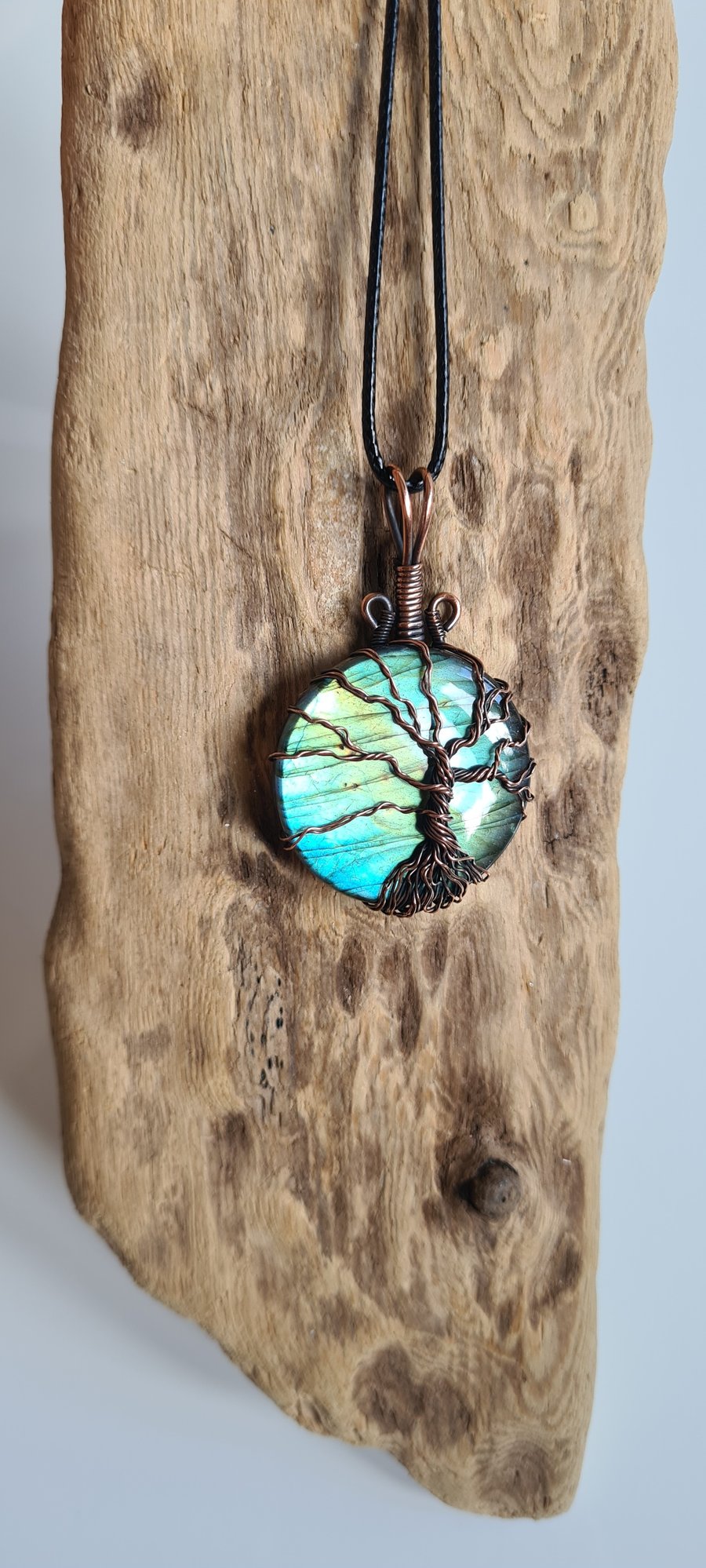 Natural Labradorite Tree Of Life Copper Pendant Necklace Gift Crystal Jewellery 