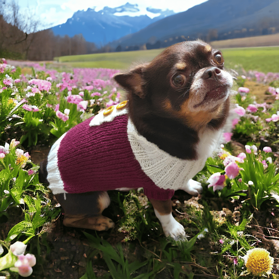 Hand knitted dog jumper with buttons size S