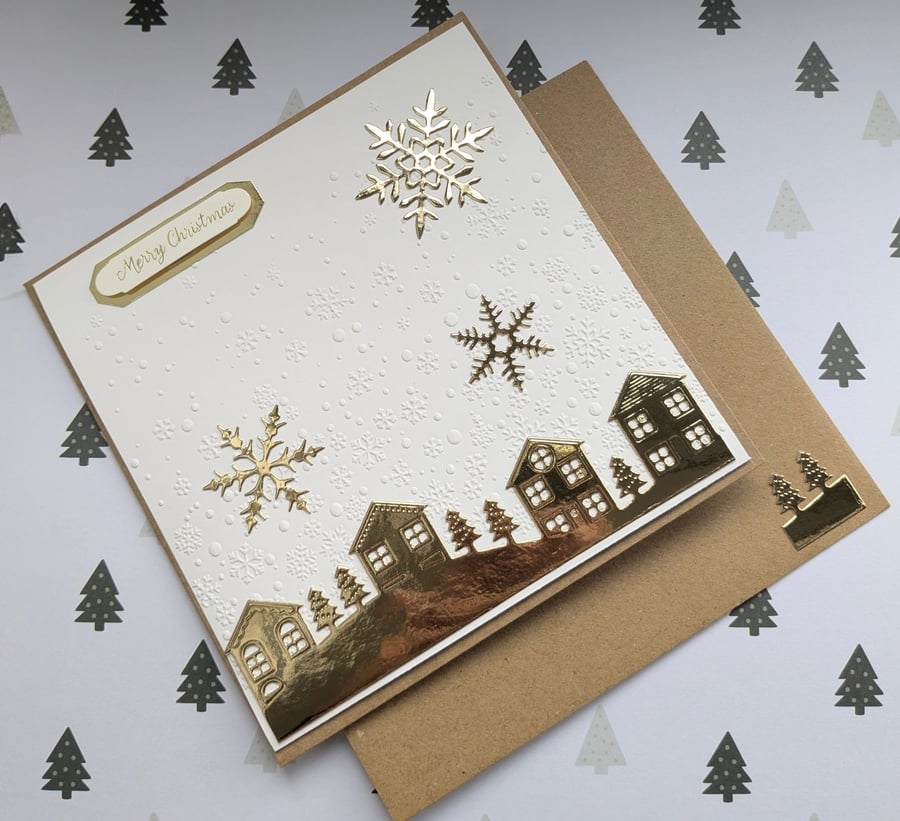 Handmade snow scene Christmas card.