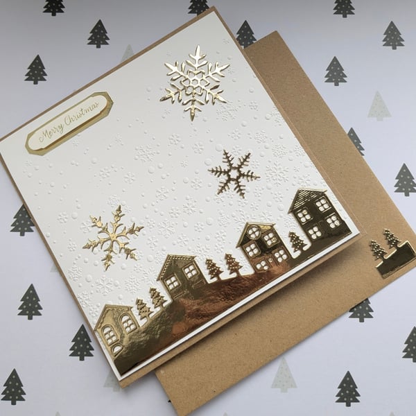 Handmade snow scene Christmas card.
