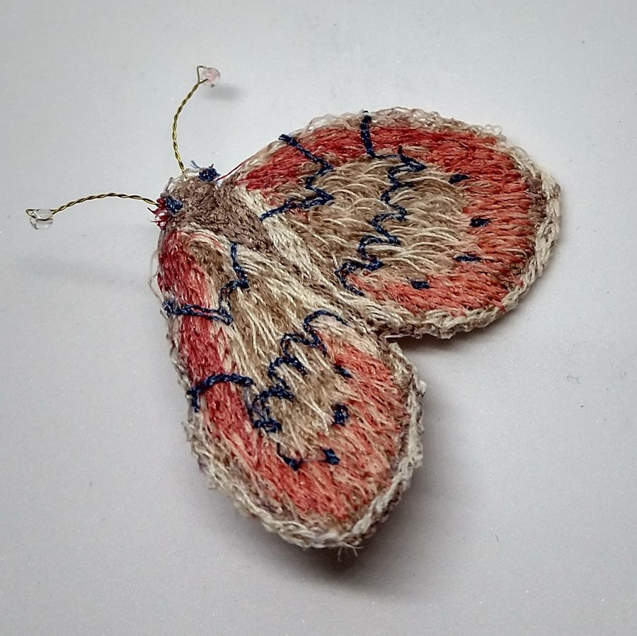 Rosy Footman Moth Brooch